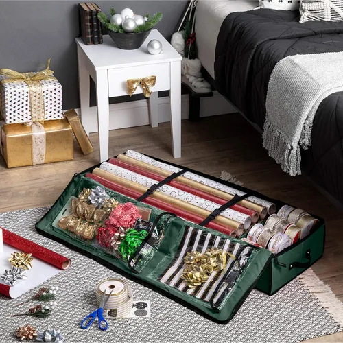 Miniatura 2 de ZOBER Organizador de papel de regalo, contenedores de almacenamiento de papel de regalo de 40 pulgadas con bolsillos interiores para lazos, Verde