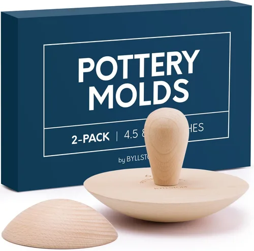 Paquete de 2 moldes de cerámica | Crea cuencos y platos | Incluye formas superiores de cerámica de 4.5 y 6.5 pulgadas | Mango intercambiable