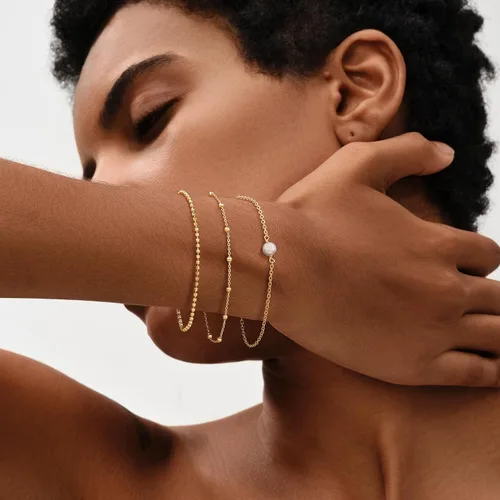 Miniatura 4 de MEVECCO - Brazalete para mujer, chapado en oro de 14 quilates, cadena delicada, joyería simple, bonita, hecha a mano y minimalista para ella