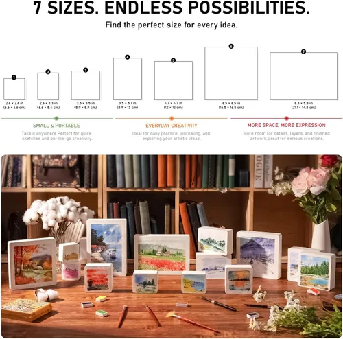 Miniatura 6 de FLUNBRATO Bloc de papel para acuarela, 80 hojas, 4.7 x 4.7 pulgadas, 100% algodón, prensa en frío, sin ácidos, 140 libras, 300 GSM, encuadernación