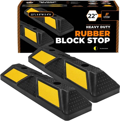 Miniatura 3 de Xpose Safety Tope de goma resistente de 22 pulgadas para estacionamiento, paquete de 2 bloques de ruedas para garaje, entrada o rampa, tope
