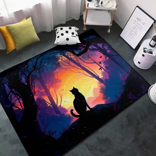 Miniatura 13 de Alfombra de gato para habitación de niñas, diseño de dibujos animados, decoración para dormitorio, bonita alfombra de área de gatos, alfombras