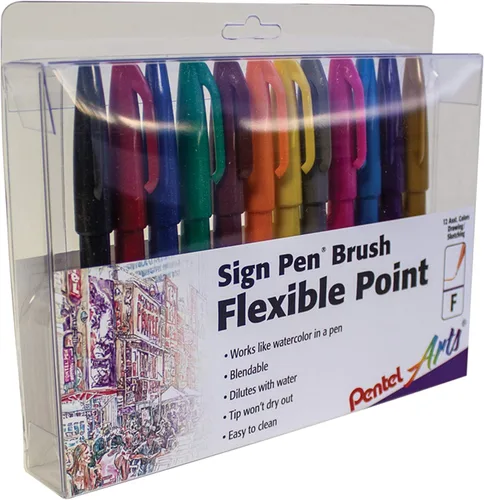 Miniatura 4 de Pentel Arts Sign Pen Touch, punta de pincel Fude, colores de moda, paquete de 6 (SES15CBP6M1)
