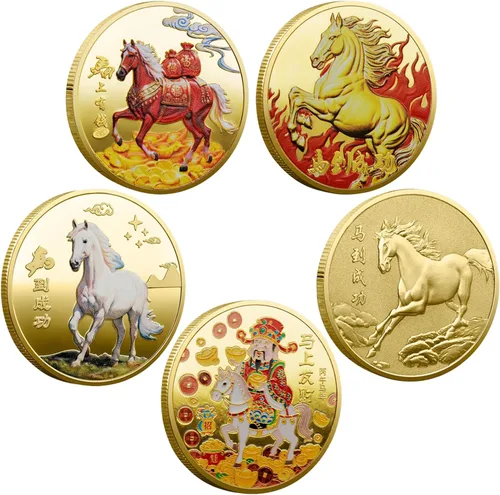 Miniatura 10 de 5 piezas de monedas de la suerte chinas de dragón chino del zodiaco monedas antiguas criaturas míticas de la suerte para oficina, colección