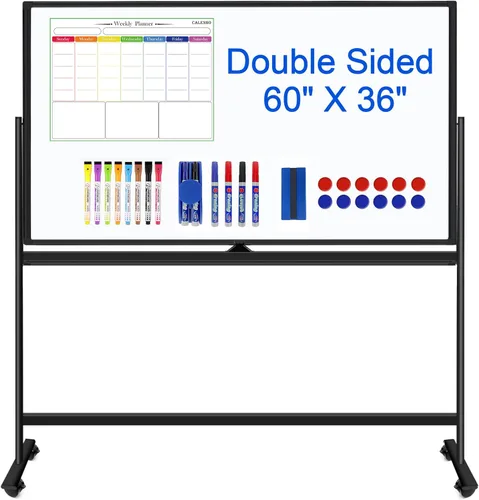 Miniatura 9 de Pizarra blanca magnética móvil de 72 x 48 pulgadas, pizarra blanca rodante sobre ruedas, grande de doble cara de 6 x 4 pies con soporte, pizarra