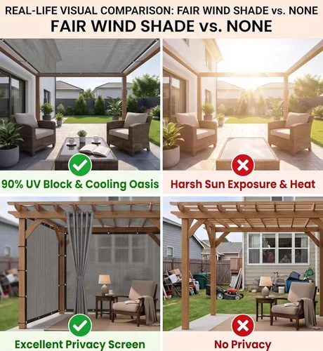 Miniatura 7 de FAIR WIND - Tela de Sombra 90% de Protección Solar, Pantalla de Privacidad, Cobertura para Patio, Toldo con Ojales, Red de Sombra para Jardín, Gris