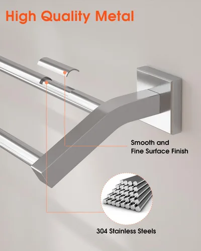 Miniatura 7 de Alise Toalleros dobles de baño, toalleros para baño, soporte de pared de 16 pulgadas, resistente acero inoxidable SUS304, toallero para toallas