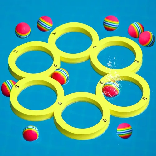 Miniatura 9 de Hiboom Juego de piscina con puntuación, combo de flotadores de espuma para piscina con 10 bolas de lanzamiento coloridas, juego de lanzamiento