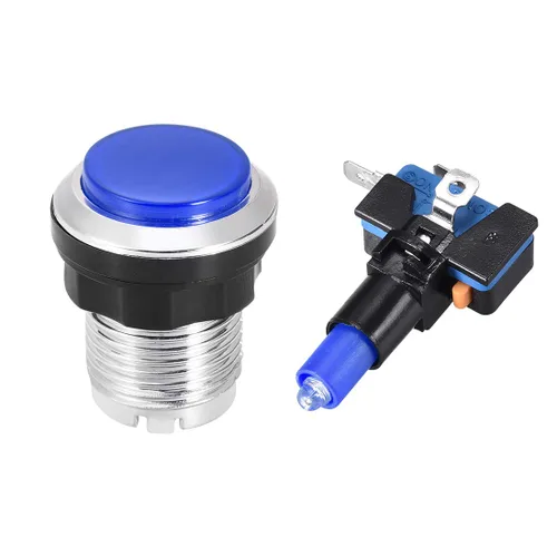 Miniatura 2 de uxcell Botón pulsador de juego 1.299 in redondo interruptor de botón con micro interruptor para videojuegos arcade azul 6pcs