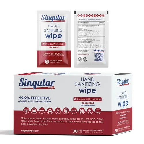 Miniatura 9 de Singular Wipes - Toallitas desinfectantes para manos, tamaño de viaje, 30 unidades envueltas individualmente, aroma cítrico fresco, hidratante