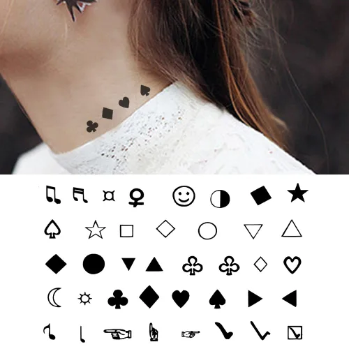 Miniatura 2 de Más de 50 hojas de tatuajes temporales pequeños geométricos pequeños para niños y adultos, pequeño símbolo de póquer, corazón estrella, tatuajes
