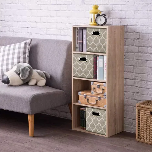 Miniatura 6 de Cubos de Almacenamiento Decorativos 10.5 x 10.5 x 11 Pulgadas Canastas Cúbicas Marrones Patrón de Celosía Cubos de Almacenamiento de Tela Crema Gris
