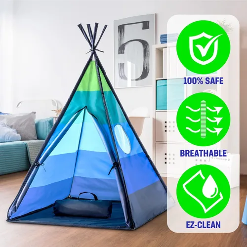 Miniatura 5 de USA Toyz Happy Hut Tienda Tipi para Niños - Tienda de Casa de Juegos Tipi Desplegable Interior para Niños, Niñas, Niños Pequeños con Bolsa de Azul