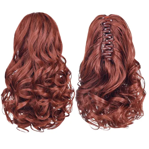 Miniatura 6 de SYXLCYGG Auburn Clip Cola de caballo Clip Cola de caballo Extensión de cola de caballo ondulado 10 pulgadas 3.5 oz pelo sintético falso pieza