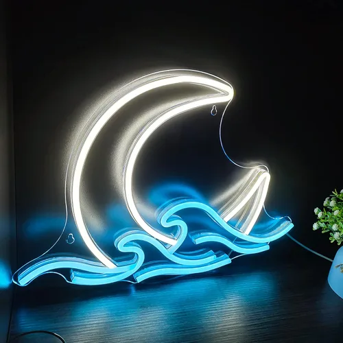 Miniatura 6 de Señal de neón de salida del sol y puesta del sol, luz de neón de luna sobre el mar, señal de neón de ola crepuscular LED para decoración de Moonrise
