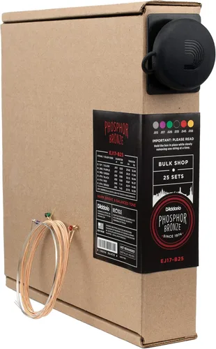 Miniatura 25 de Cuerdas para guitarra acústica de bronce fosforado D'Addario, blanco negro rojo azul