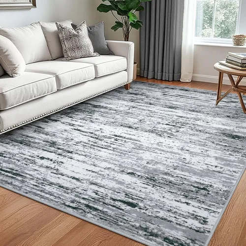 Miniatura 87 de Lansny Alfombra moderna abstracta de 2 x 5 pies, color negro, gris, blanco, lavable, alfombra de entrada para cocina, alfombra antideslizante suave