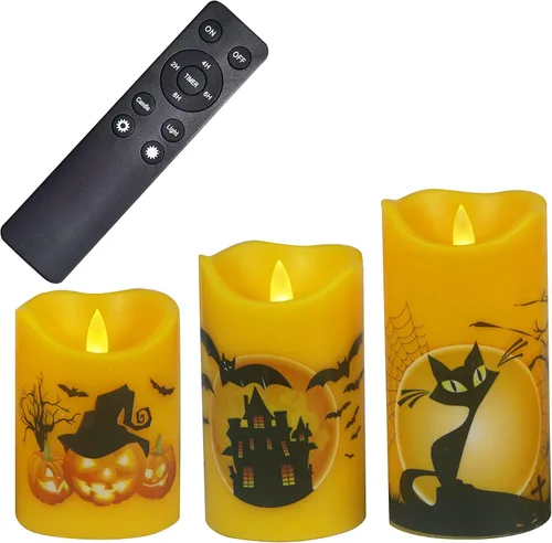 Miniatura 4 de CANDLE CHOICE Velas de Navidad sin llama con temporizador remoto, cera real, parpadeante, pilares LED con grabado deprimido, reno, Papá Noel, Blanco