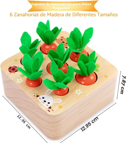 Miniatura 2 de Montessori Toys - Juguetes de Pascua para bebés de 1 a 3 años de edad, juguetes educativos de zanahoria de madera, rompecabezas de clasificación