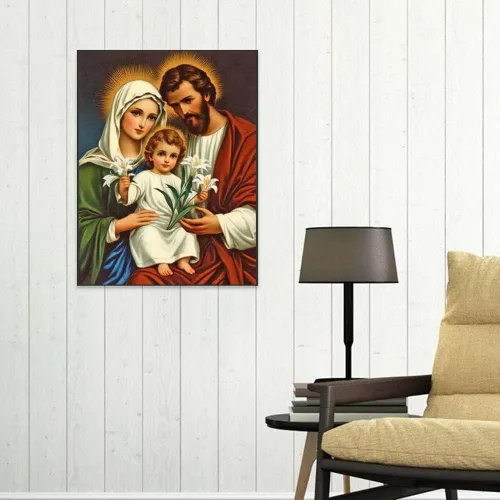 Miniatura 4 de F-CANLAN Kit de pintura de diamante redondo de taladro completo, pintura 5D de bricolaje Virgen María Dios con diamantes, pintura de diamantes