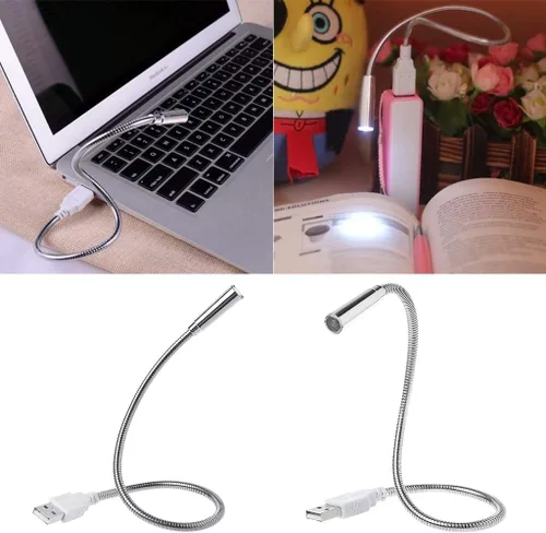 Luz flexible USB plateada cuello de cisne LED brillante lámpara portátil computadoras estudiar para oficina trabajo escritura accesorios de lectura