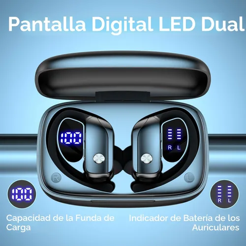 Miniatura 2 de Auriculares inalámbricos bmani, auriculares Bluetooth con 80 horas de reproducción, pantalla LED, funda, gancho para la oreja, con micrófono, sonido