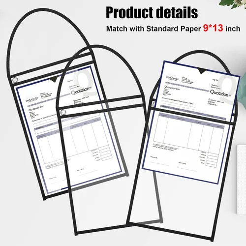 Miniatura 3 de Geyee Paquete de 50 soportes para boletos de trabajo, bolsillos para pedidos de trabajo para manga colgante de 9 x 12 pulgadas, soportes de boletos