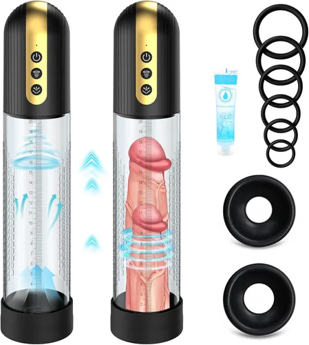 Bomba de vacío eléctrica para el pene para hombres, juguetes sexuales para adultos, ampliadora de pene con 4 intensidades de succión y 6 anillos de