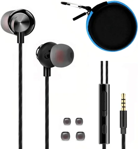 Miniatura 10 de ApexOne Auriculares intraurales de metal con cable con micrófono, control de volumen y funda de bolsillo, auriculares estéreo con aislamiento