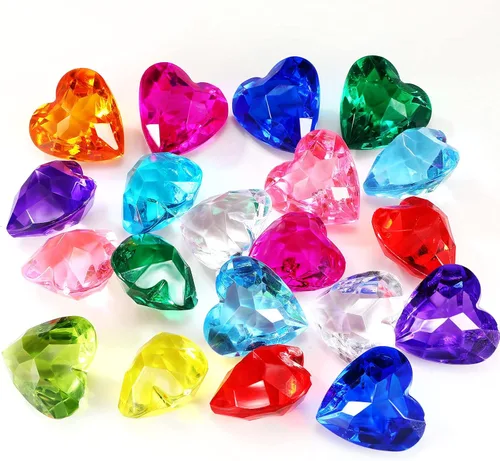 Hicarer 20 piezas de gemas de buceo juguetes coloridos de gran diamante pirata tesoro joyas de acrílico corazón piedras preciosas de verano playa