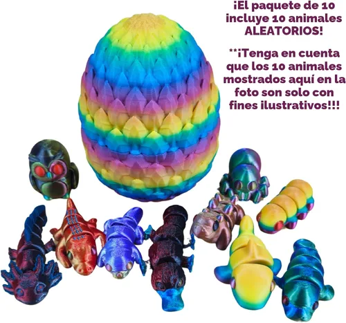 Miniatura 4 de Paquete de 10 minianimales misteriosos, figuras articuladas de animales impresos en 3D, diseños únicos y divertidos, incluye huevo misterioso