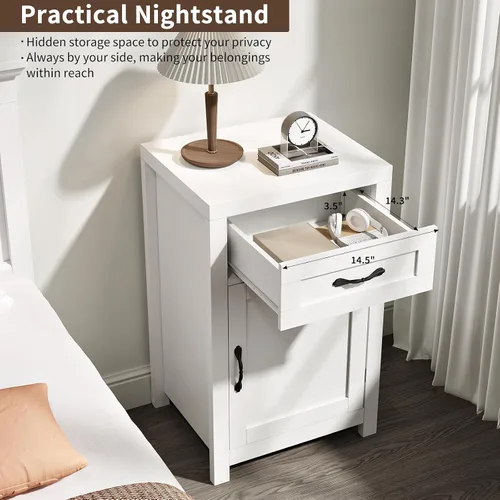 Miniatura 5 de Mesa Auxiliar de Estilo Granja, Mesita de Noche Rústica de 30" de Alto con Cajón y Gabinete de Almacenamiento, Mesa Lateral de Sofá de Madera