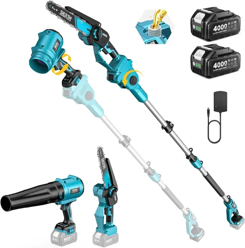 Miniatura 11 de SEESII Mini motosierra inalámbrica, de 8 pulgadas y 6 pulgadas, motosierra eléctrica con 2 baterías y engrasador automático, motosierra de mano sin