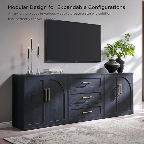 Miniatura 6 de ACCOHOHO Aparador de puerta arqueada, gabinete de buffet, gabinete de acento con estante ajustable, gabinete modular de madera para comedor, sala