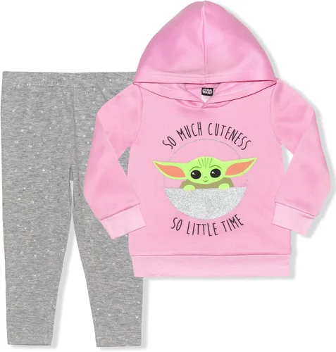 STAR WARS The Mandalorian Baby Yoda - Conjunto de 2 piezas con capucha y pantalones deportivos para niñas y niños pequeños, color rosagris