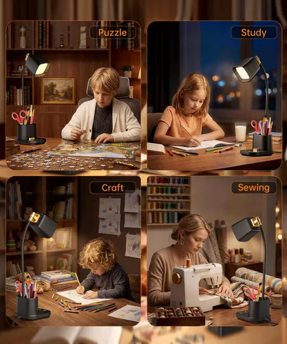 Miniatura 7 de Lámparas LED de escritorio para oficina en casa con cargador, organizador, lámpara de mesa de escritorio para dormitorio, estudio, lectura, trabajo