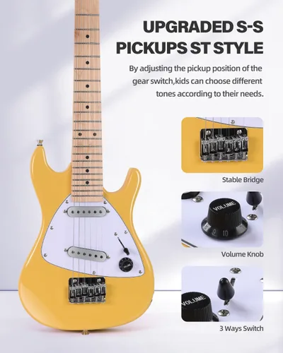 Miniatura 2 de WINZZ - Guitarra eléctrica para niños de 30 pulgadas, kit para principiantes, tamaño 1/4 mini, juego completo de iniciación con amplificador