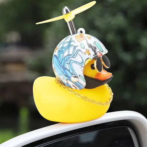 Miniatura 6 de wonuu Decoración de pato de goma para automóvil, lindos adornos de pato amarillo para tablero de instrumentos de automóvil con hélice