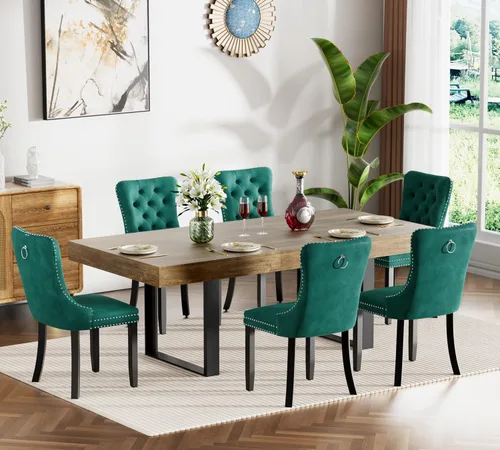 Miniatura 40 de Juego de mesa de comedor extensible marrón de 7 piezas para 6, 63 a 78.74 pulgadas, moderno juego de mesa de cocina y comedor, mesa de comedor Mesa