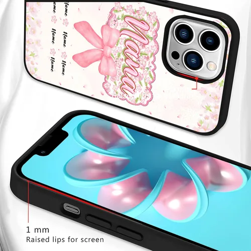 Miniatura 2 de Fundas de teléfono personalizadas con lazo floral rosa para Nana para iPhone 17/16/15/14/13/12/11 Pro Max para Samsung rosado (PowderPink)