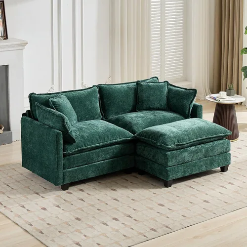Miniatura 56 de Sofá modular negro de 111.5 pulgadas, sofás seccionales grandes de 3 plazas para sala de estar, sofá nube de tela de felpilla de gran