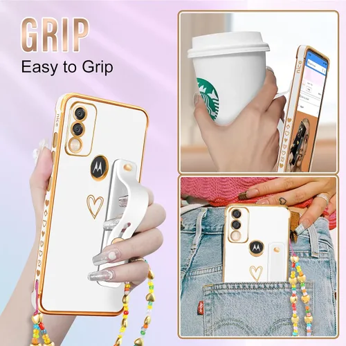 Miniatura 5 de Likiyami Funda 3 en 1 para Motorola Moto G Pure 2021 con diseño de corazón para mujeres y niñas, bonita, de lujo, bonita con soporte, funda estética