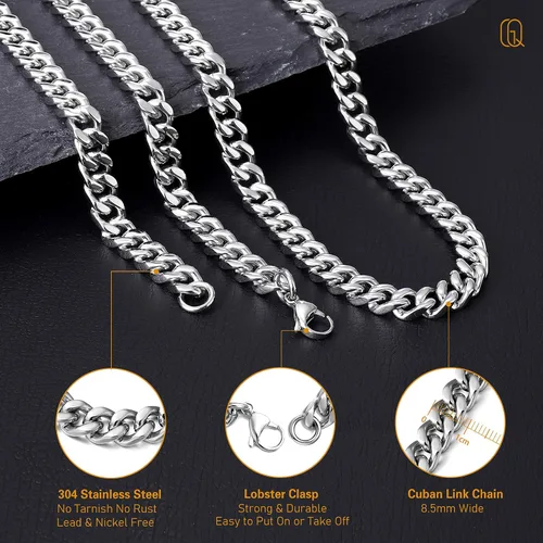 Miniatura 4 de QGoliver Cadena de eslabones cubanos para hombre cadena de eslabones de Miami collares de acero inoxidable joyería de hip hop para hombres y mujeres