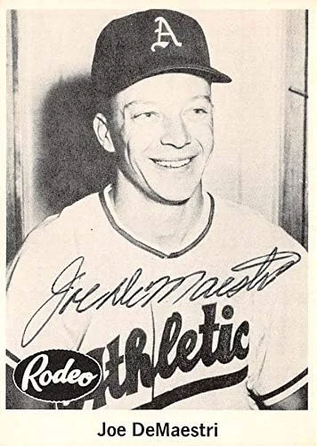 Joe DeMaestri tarjeta de béisbol autografiada (Kansas City Athletics, 67) 1955 Rodeo Meat Conmemorative Set 1976 JDM/JMC #8