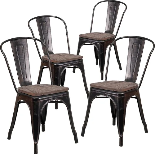 Miniatura 14 de Flash Furniture Perry - Silla apilable de metal con asiento de madera, 1 paquete, color negro