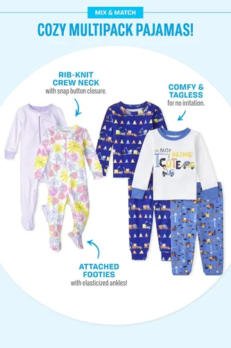 Miniatura 17 de The Children's Place Conjunto de pijama de 2 piezas de camiseta de manga corta y pantalones de ajuste cómodo, 100% algodón, para bebés y niños