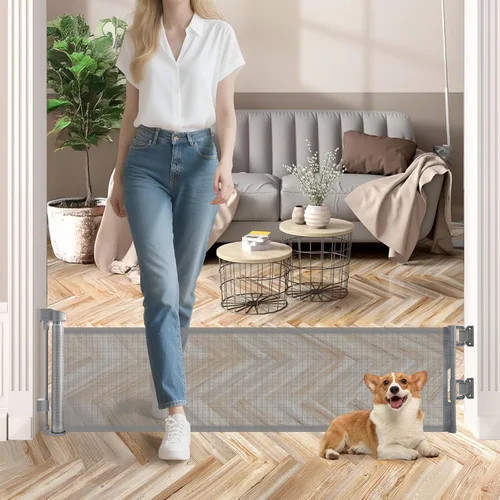 Miniatura 9 de Puerta corta para perro, puertas retráctiles para perros de 14 pulgadas de alto, puerta retráctil de malla para mascotas, extendida hasta 55
