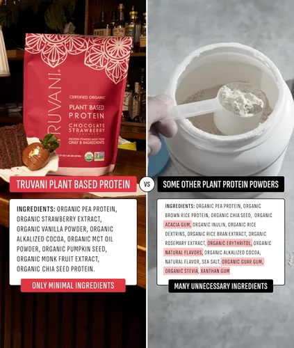 Miniatura 5 de Truvani Proteína vegana de guisante en polvo Chocolate y fresa 0.71 oz de proteína orgánica a base de plantas 20 porciones Keto Sin gluten