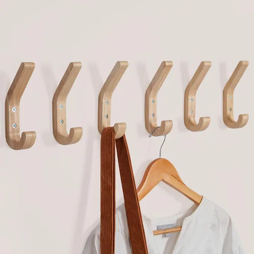 Miniatura 8 de Ganchos de Pared de Madera Natural, Paquete de 4 Ganchos de Abrigo de Madera Montados en la Pared, Gancho Colgador de Clavija de Madera Decorativo