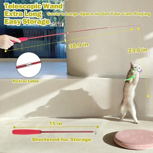 Miniatura 3 de MeoHui Juguetes para gatos de interior, juguete interactivo para gatos, 2 juguetes retráctiles y 9 juguetes de plumas de gato, juguetes divertidos